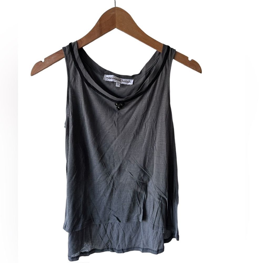 Grey Moroccan Touch Tank Top with Black Embellishments